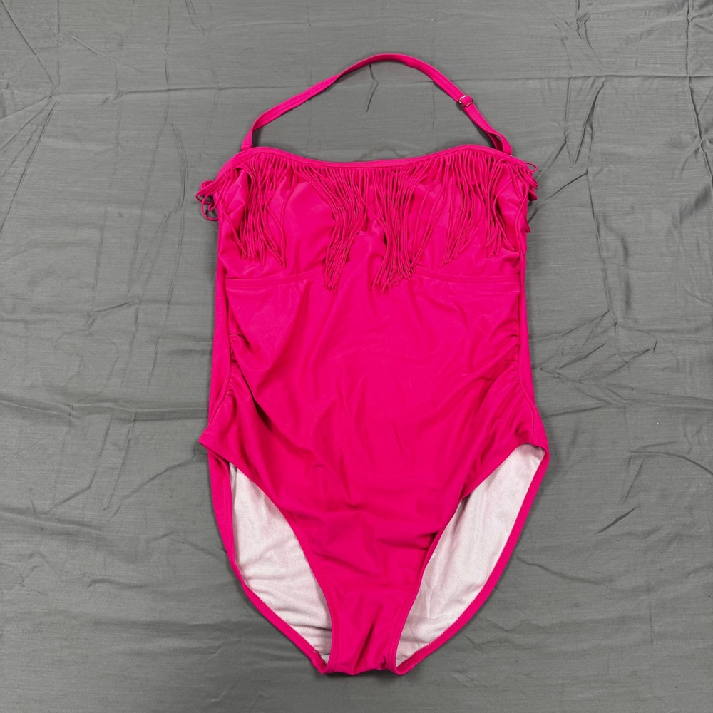 Swimsuits For All Womens Hot Pink Fringe Halter One Piece Swimsuit 18W 2459
